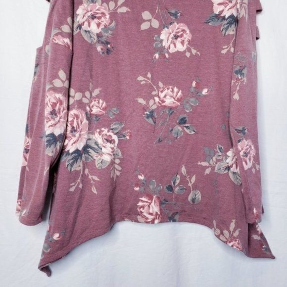 Apt. 9 Mauve Floral Cage Long Sleeve Shark Bite Blouse Top Women's Size XXL - Picture 4 of 11